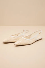 Cepheus Cream Mesh Embroidered Slingback Flats