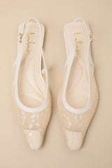 Cepheus Cream Mesh Embroidered Slingback Flats