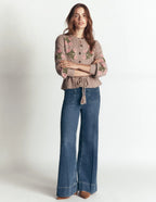 Cable Knitted Cardigan Mink Melange, Embroidery