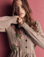 Cable Knitted Cardigan Mink Melange, Embroidery