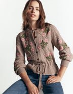 Cable Knitted Cardigan Mink Melange, Embroidery