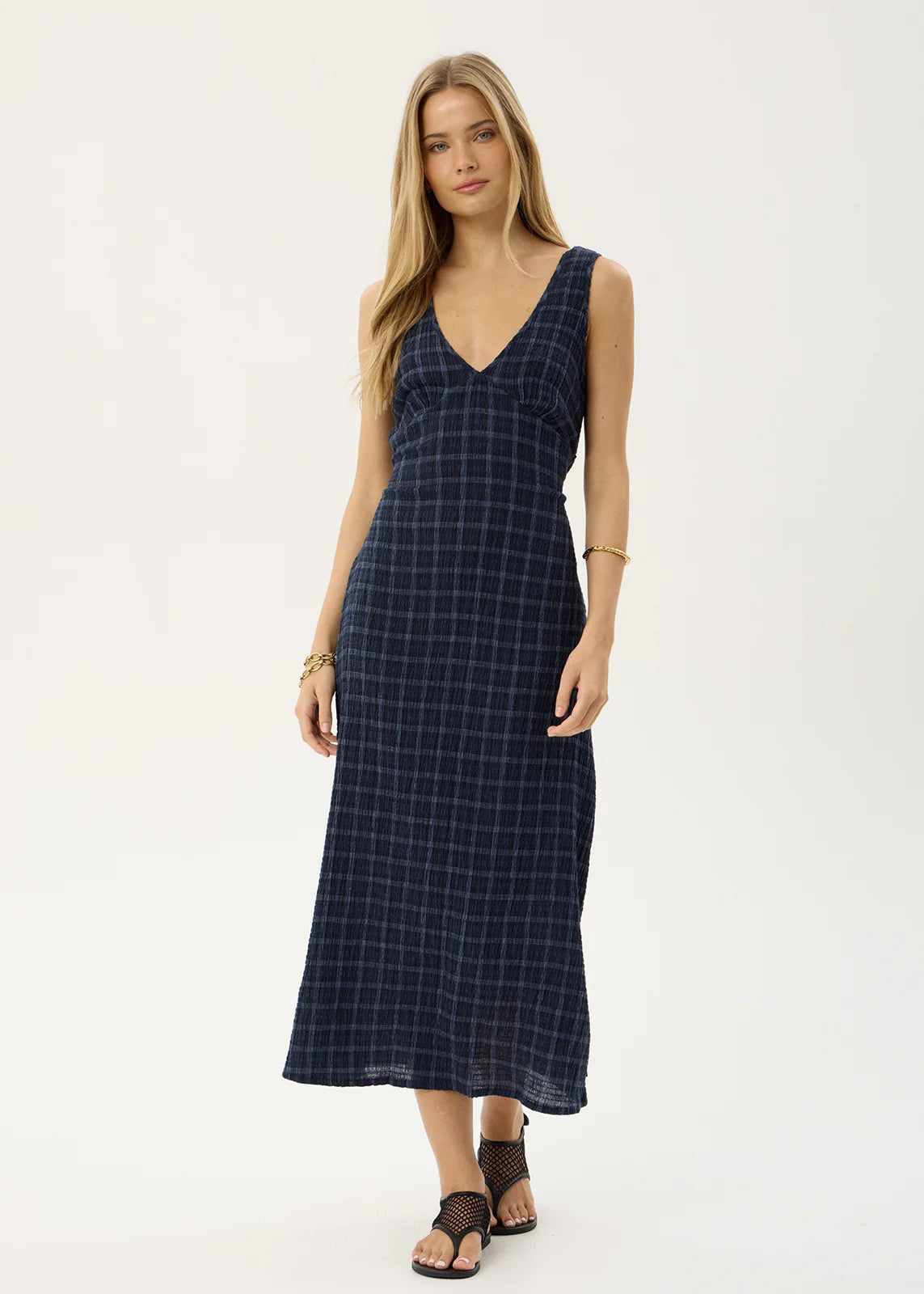 AFENDS Womens Tully - Seersucker Maxi Dress - Thea Midnight Check