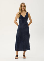 AFENDS Womens Tully - Seersucker Maxi Dress - Thea Midnight Check