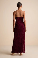 Amalia Burgundy Textured Strapless Maxi Dress