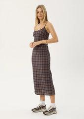 AFENDS Womens Rumi - Seersucker Midi Dress - Shev Indigo Check