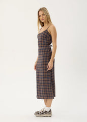 AFENDS Womens Rumi - Seersucker Midi Dress - Shev Indigo Check