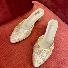 Embroidered Pointed-Toe Bridal Mules – Chandelier