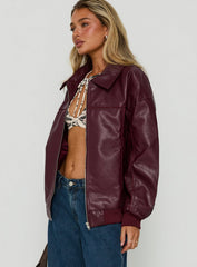 Goldsmith Faux Leather Bomber Jacket Burgundy