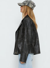 Vyolette Faux Leather Collared Jacket Washed Black