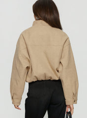 Chayden Cropped Faux Wool Bomber Jacket Beige