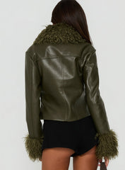Zevvy Faux Fur Collared Jacket Green