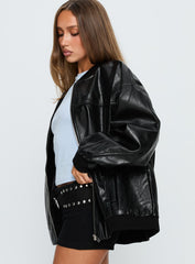Believe It Faux Leather Bomber Jacket Black