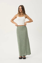 AFENDS Womens Lita - Seersucker Maxi Skirt - Base Deep Green Check