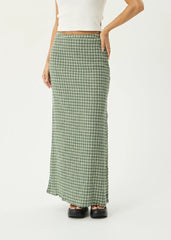 AFENDS Womens Lita - Seersucker Maxi Skirt - Base Deep Green Check