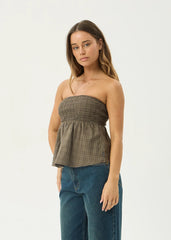 AFENDS Womens Mina Shadow - Strapless Top - Stone Check