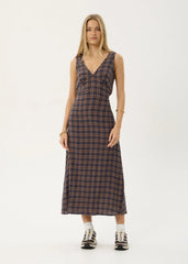 AFENDS Womens Tully - Seersucker Maxi Dress - Shev Indigo Check