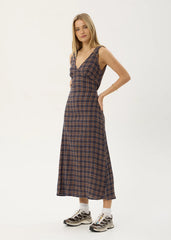 AFENDS Womens Tully - Seersucker Maxi Dress - Shev Indigo Check