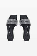 Black Satin & Crystal Hotfix Vy Sandals