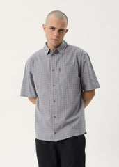 AFENDS Mens Proposal - Short Sleeve Shirt - Slate Blue Check