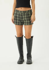 AFENDS Womens Jonah Demi - Low Rise Short - Deep Olive Check