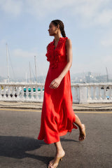 Red 3d Flower Euroflax  Maxi Dress