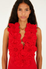 Red 3d Flower Euroflax  Maxi Dress