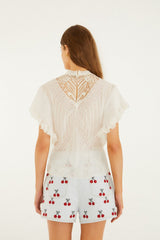 Off-White  Blouse With Appliqués