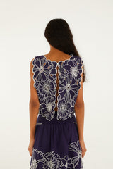 Blue Flowers Richelieu  Crop Top