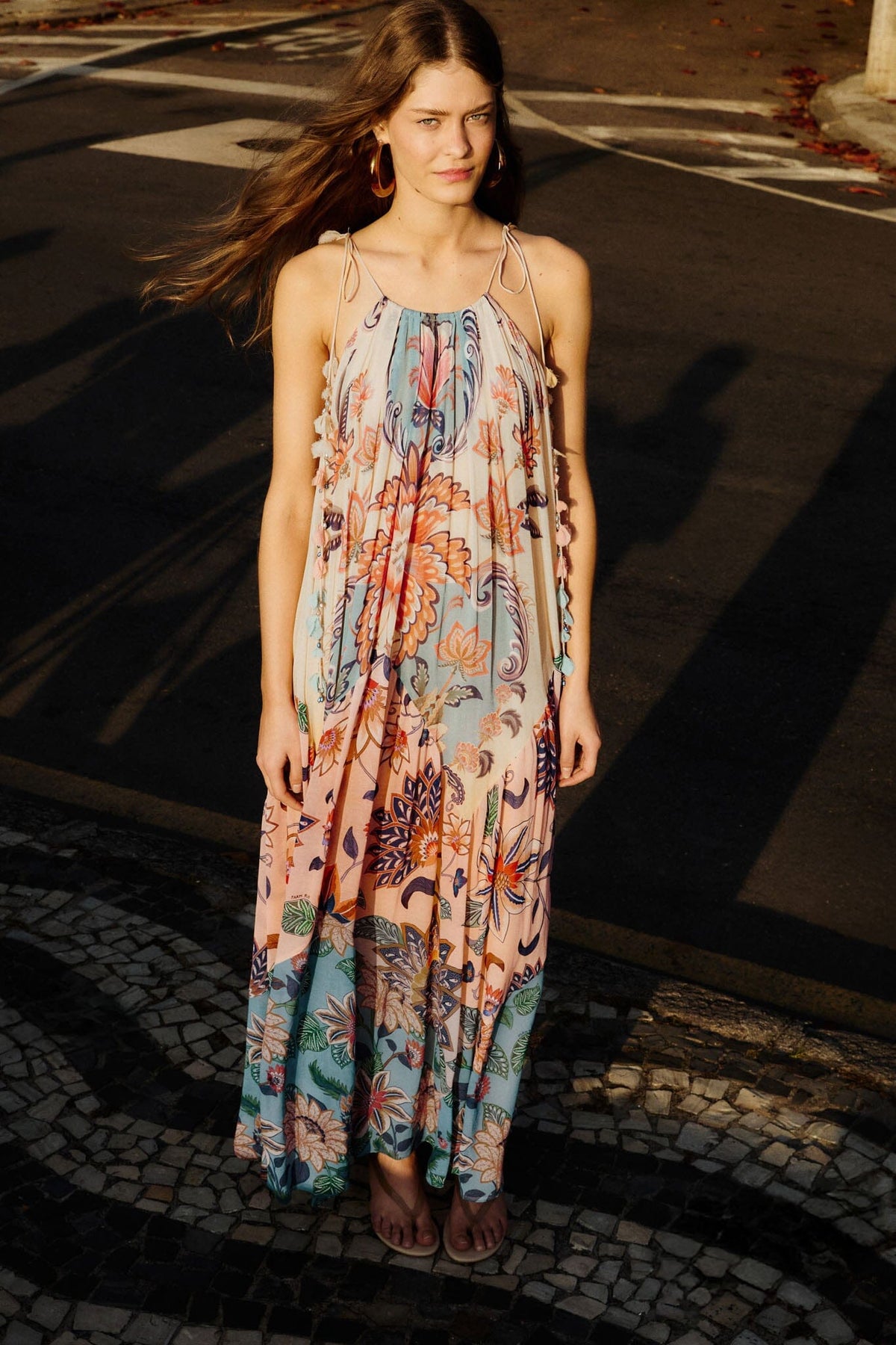 Multicolor Boho Floral DelhiPleated Maxi Dress