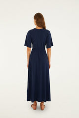 Dark Blue Cut-Out Short Sleeve Maxi Dress