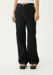 AFENDS Womens Bella Stripe - Denim Wide Leg Jean - Washed Black