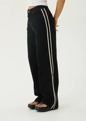 AFENDS Womens Bella Stripe - Denim Wide Leg Jean - Washed Black