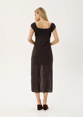 AFENDS Womens Melanie - Mesh Midi Dress - Polka Coffee