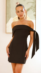Halen Off Shoulder Mini Dress - Black