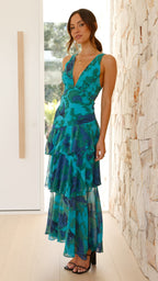 Sachiko Maxi Dress - Blue / Green Print