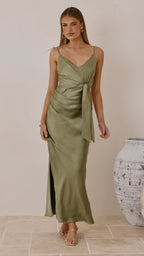 Yasmeen Tie Front Maxi Dress - Olive