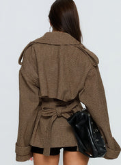 Brieanna Cropped Trench Coat Brown Check