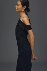 Loretta Off-Shoulder Mesh Slim Midi Dress