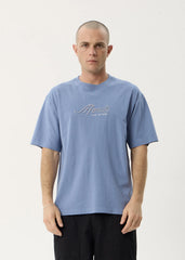 AFENDS Mens Horoscope - Boxy Tee - Washed Slate Blue