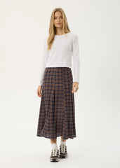 AFENDS Womens Lana - Seersucker Midi Skirt - Shev Indigo Check