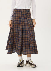 AFENDS Womens Lana - Seersucker Midi Skirt - Shev Indigo Check
