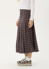 AFENDS Womens Lana - Seersucker Midi Skirt - Shev Indigo Check