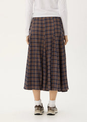 AFENDS Womens Lana - Seersucker Midi Skirt - Shev Indigo Check