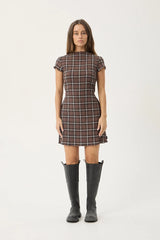 AFENDS Womens Elodie - Seersucker Mini Dress - Reverie Coffee Check
