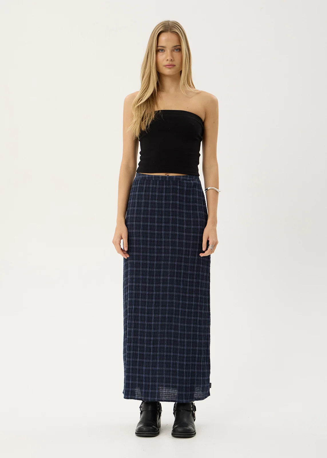AFENDS Womens Lita - Seersucker Maxi Skirt - Thea Midnight Check