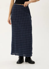 AFENDS Womens Lita - Seersucker Maxi Skirt - Thea Midnight Check