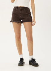 AFENDS Womens Seventy Threes - Denim Cut Off Short - Washed Coffee