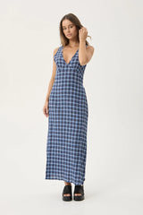 AFENDS Womens Tully - Seersucker Maxi Dress - Mountains Navy Red Check