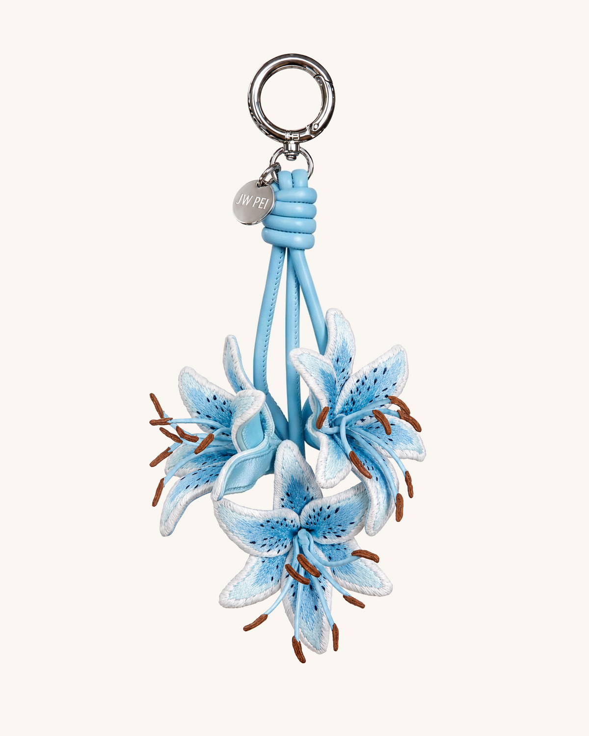 3D Embroidered Lily Bag Charm - Blue