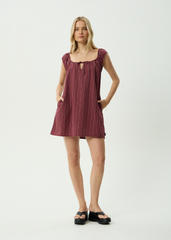 AFENDS Womens Ledger - Mini Dress - Burgundy Stripe
